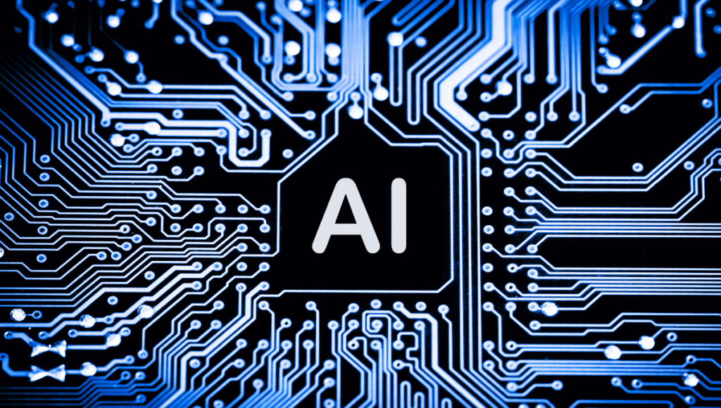 A graphic of a computer chip with "AI" in the center.