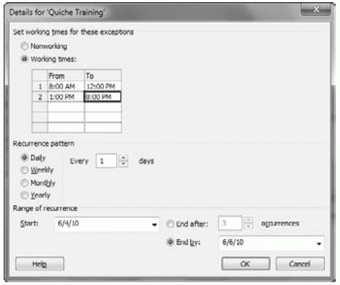 Calendar Exceptions in Microsoft Project 2010