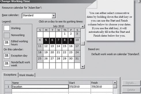 When Are You Working? Updating a Resource Calendar