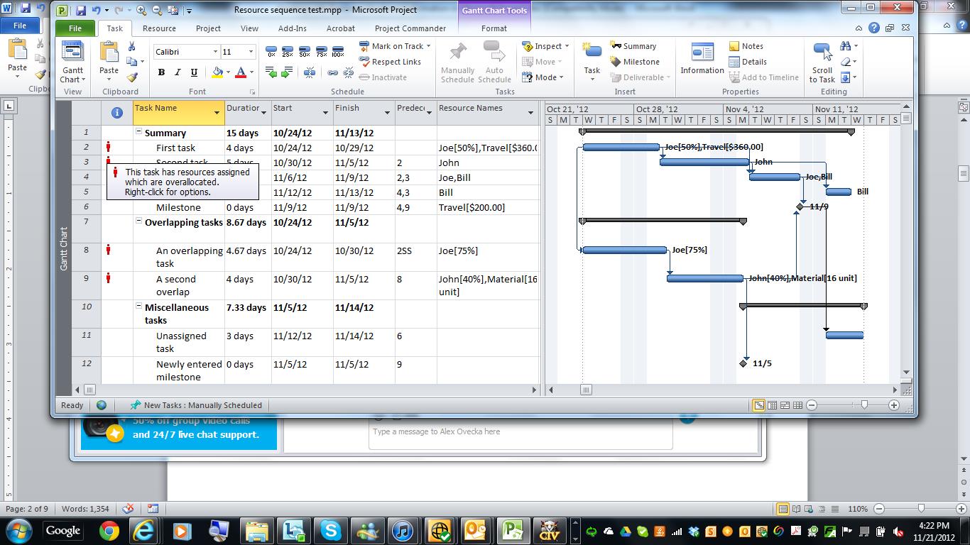 Microsoft Project 2010 Gantt Chart