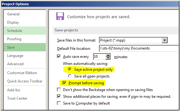Auto Save in Microsoft Project