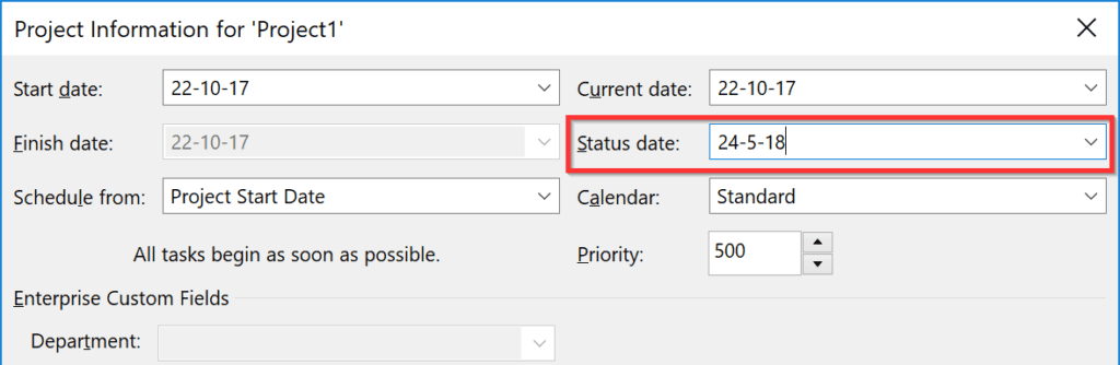 The Status date in MS Project