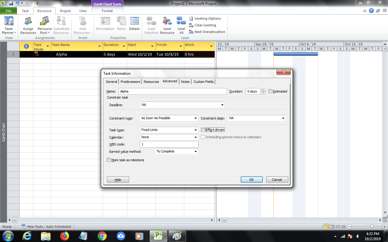 Task Information” dialog box