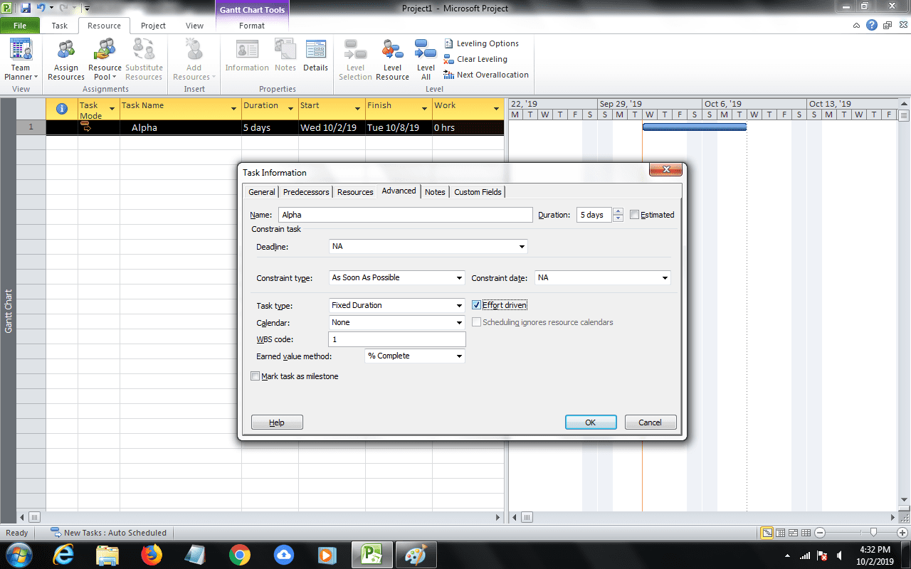 Effort driven” checkbox.