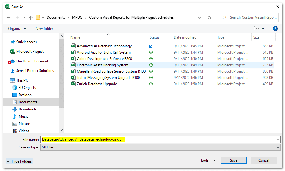 Exporting the schedule’s data into a Microsoft Access database
