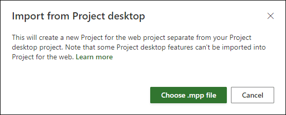  Import from Project desktop dialog