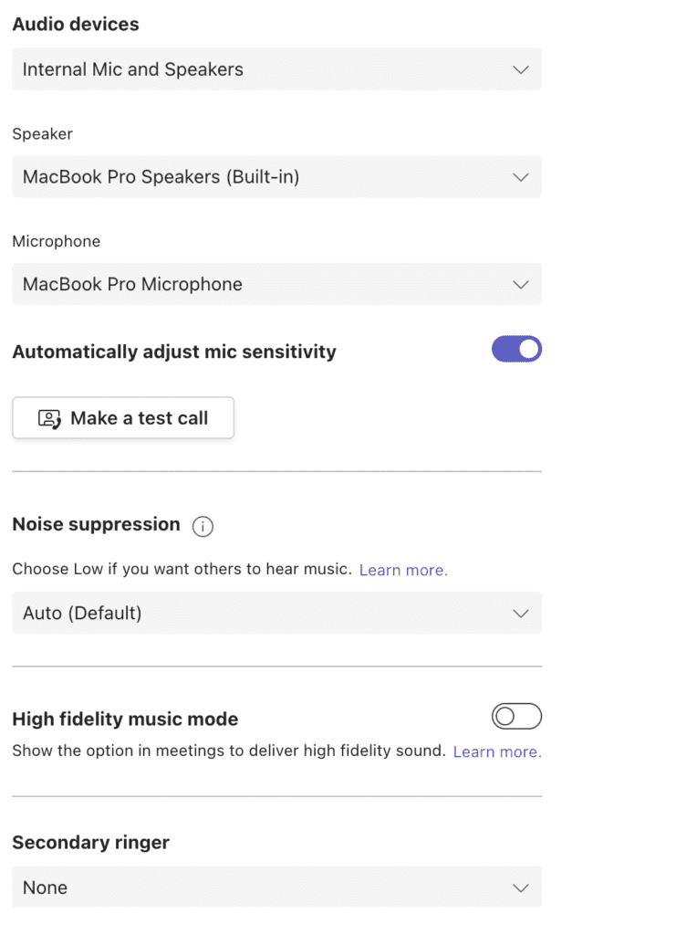 Configuring call settings in teams
