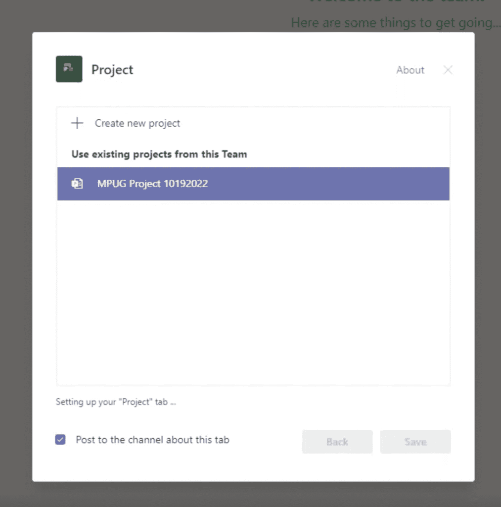 Creating a Project from Microsoft Teams