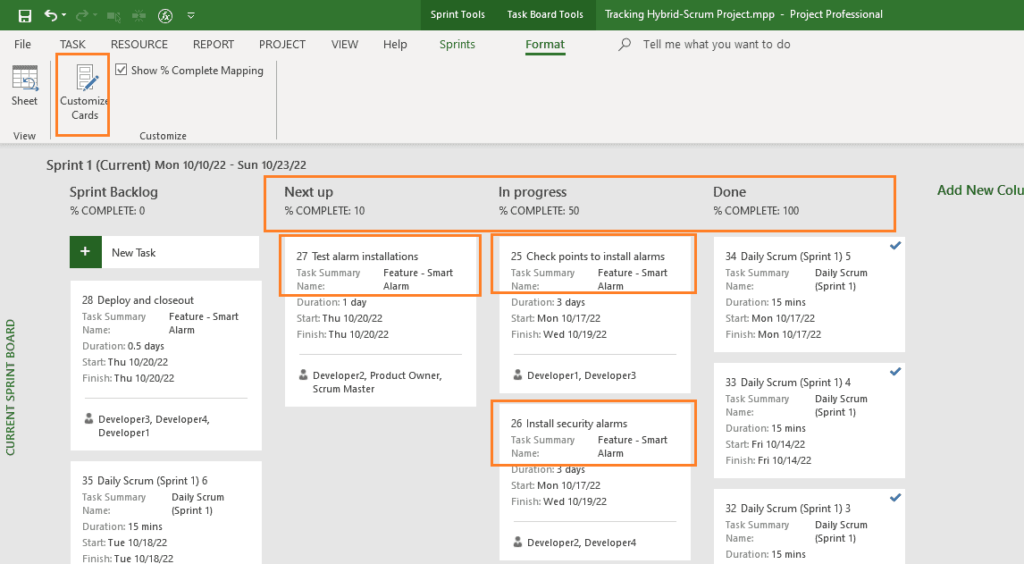 Sprints view in MS Project