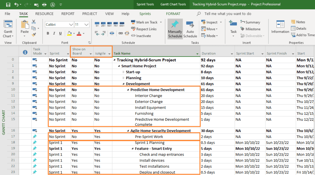 the Gantt Chart view