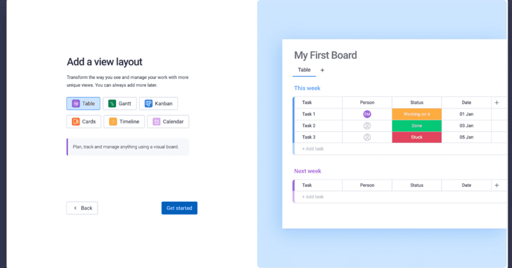 View of Monday.com Board + Layout Selection