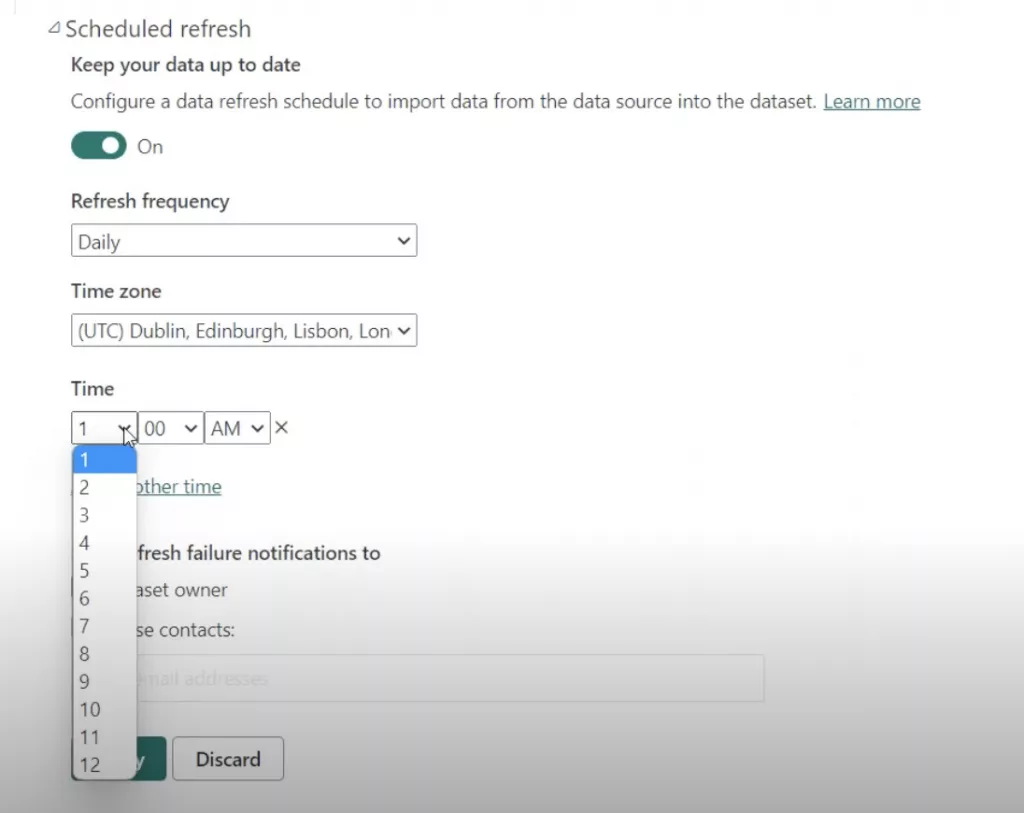 Configuring the refresh schedule in Power BI