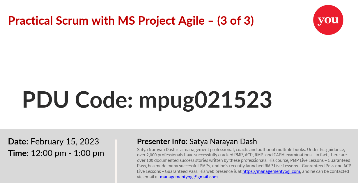 practical scrum with MS Project Agile webinar