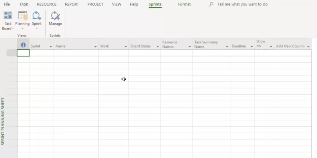 Sprint planning sheet view.