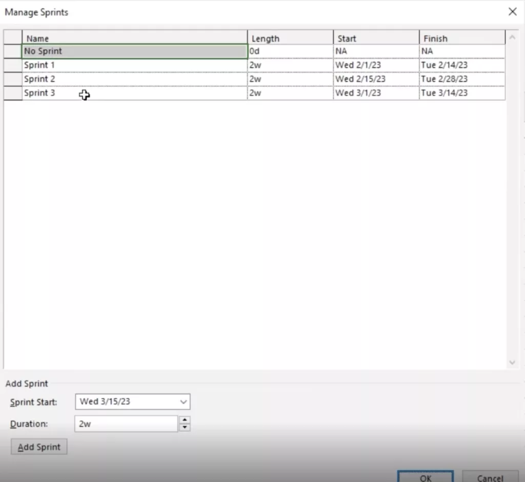 Managing Sprints in MS Project