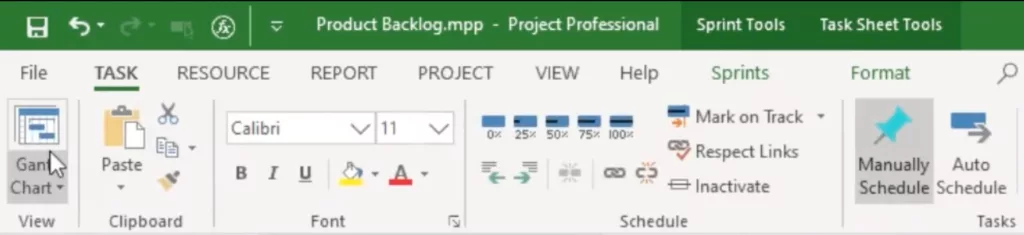  Task View in MS Project