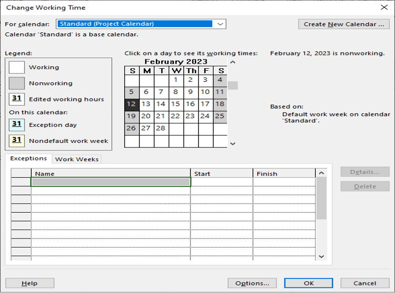 How to change working time in MS Project Professional Desktop Edition