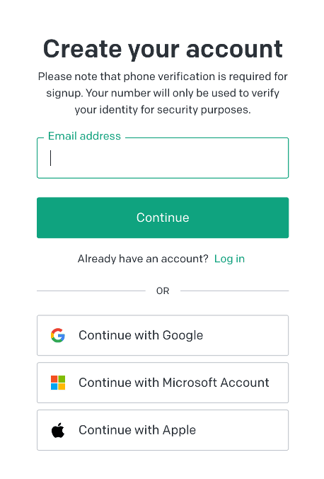 Figure 2: Create your account using your preferred sign-in method.