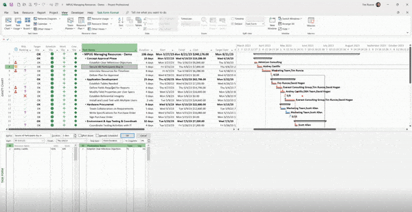Gif illustrating how to Change Task Types in Microsoft Project 