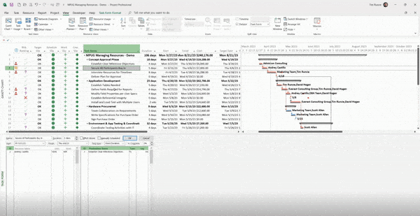 Gif illustrating how to Change Task Types in Microsoft Project