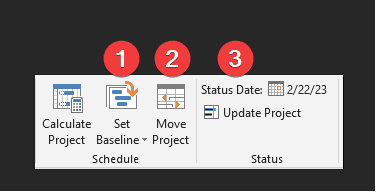 Important buttons in the Project tab.