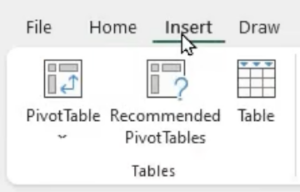 Inserting a pivot table