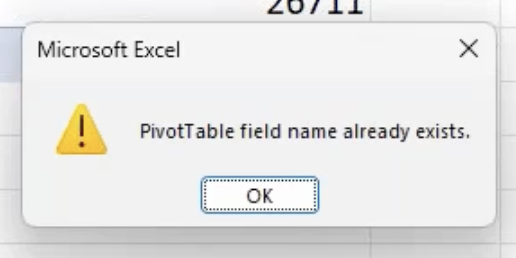 error indicating the name already exists