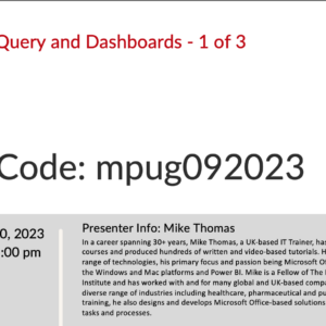 Excel Power Query and Dashboards - 1 of 3. PDU Code: mpug092023.