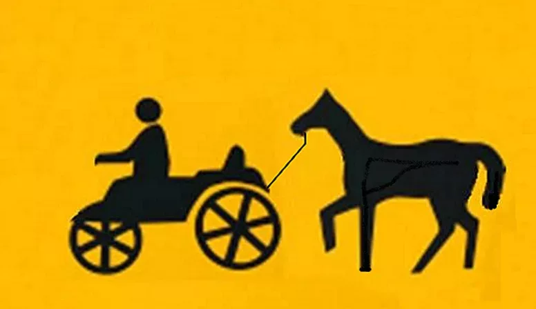 An illustration of a person putting the cart before the horse.