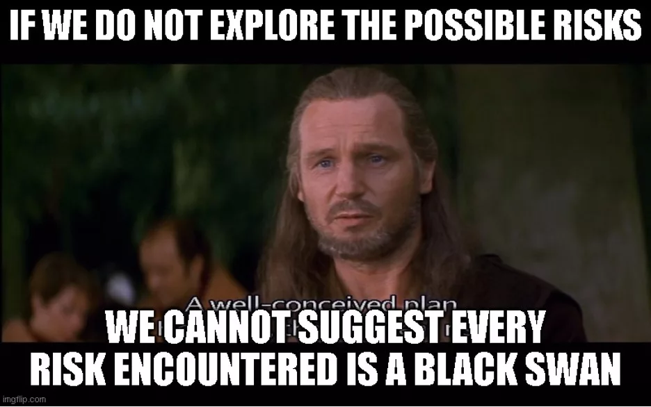 Meme: If we do not explore the possible risks, we cannot suggest every risk encountered in a black swan.