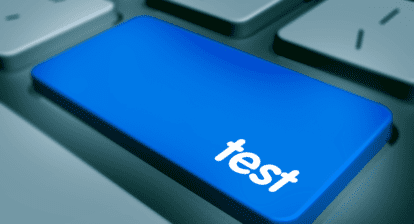 White test text on blue button