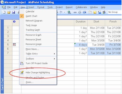 5 Compelling Reasons to Upgrade to Project 2007: Change Highlighting