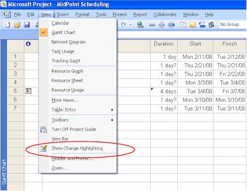 5 Compelling Reasons to Upgrade to Project 2007: Change Highlighting
